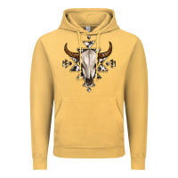 Vintage Mustard bull skull with aztec Vintage Hoodie - MaliasSmallBusiness