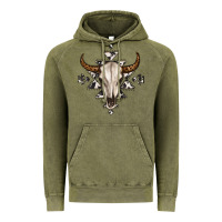 Vintage Olive bull skull with aztec Vintage Hoodie - MaliasSmallBusiness