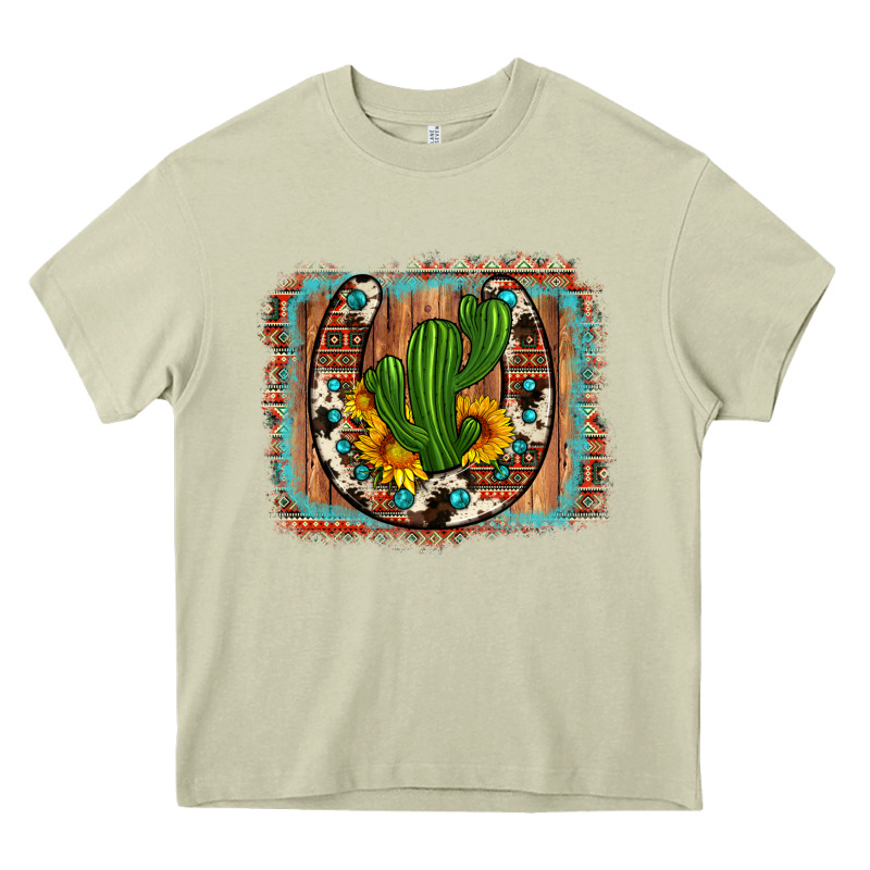 Cactus Sunflower Cowhide Horseshoe  Background Heavy Core Tee by Artiststas | Teevron