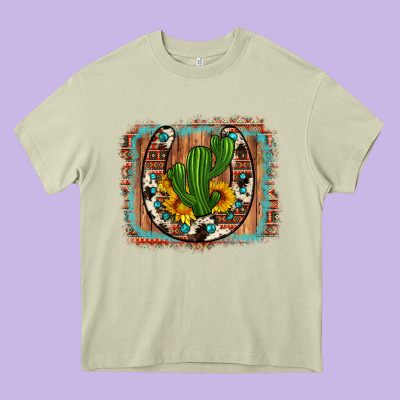 Cactus Sunflower Cowhide Horseshoe  Background Heavy Core Tee Designed By Artiststas