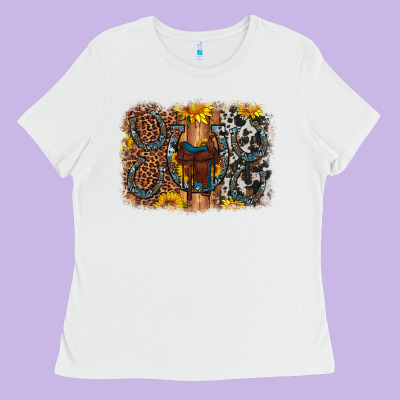 Saddle Sunflower Horseshoe Cowhide Leopard Background Ladies Tee Designed By Artiststas