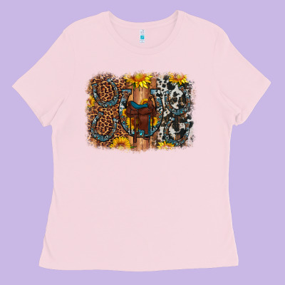 Saddle Sunflower Horseshoe Cowhide Leopard Background Ladies Tee Designed By Artiststas