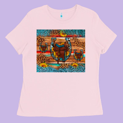 Saddle Horseshoe Leopard Sunflower Ladies Tee Designed By Artiststas