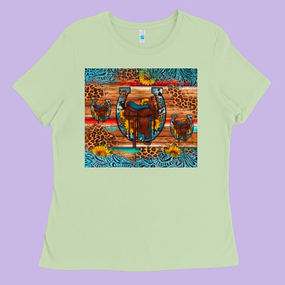 Saddle Horseshoe Leopard Sunflower Ladies Tee Designed By Artiststas