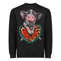 Black baby pig with leopard heart Heavyweight Sweatshirt - BarkalooDesign