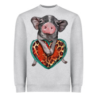 Heather Grey baby pig with leopard heart Heavyweight Sweatshirt - BarkalooDesign