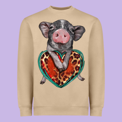 Baby Pig With Leopard Heart Heavyweight Sweatshirt Designed By Barkaloodesign
