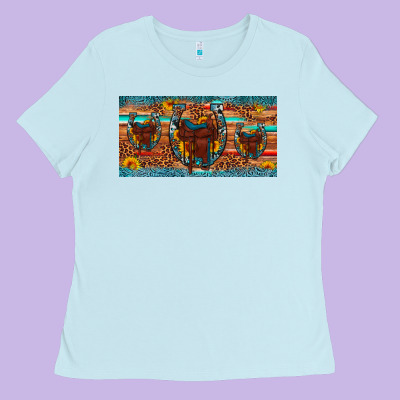 Saddle Horseshoe  Sunflower Leopard License Plate Ladies Tee Designed By Artiststas