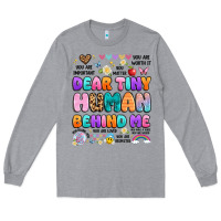 Heather Grey dear tiny human behind me Long Sleeve Tee - Artiststas