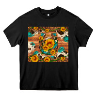 Black sunflower gemstone leopard cowhide horseshoe Heavy Core Tee - Artiststas