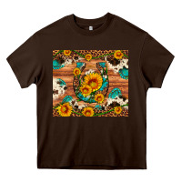 Chocolate Brown sunflower gemstone leopard cowhide horseshoe Heavy Core Tee - Artiststas