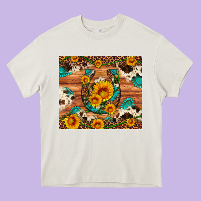 Sunflower Gemstone Leopard Cowhide Horseshoe Heavy Core Tee Designed By Artiststas