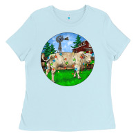 Baby Blue Christmas Charolais Bull And Barnyard Ladies Tee - RanaPortraitStore