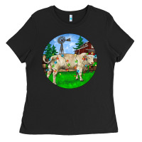 Black Christmas Charolais Bull And Barnyard Ladies Tee - RanaPortraitStore