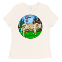 Bone Christmas Charolais Bull And Barnyard Ladies Tee - RanaPortraitStore