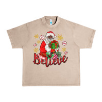 French Oak believe black santa christmas Urban Heavy Tee - MaliasSmallBusiness