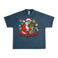 Midnight Navy believe black santa christmas Urban Heavy Tee - MaliasSmallBusiness