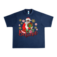 Navy believe black santa christmas Urban Heavy Tee - MaliasSmallBusiness