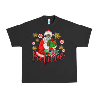 Pigment Black believe black santa christmas Urban Heavy Tee - MaliasSmallBusiness