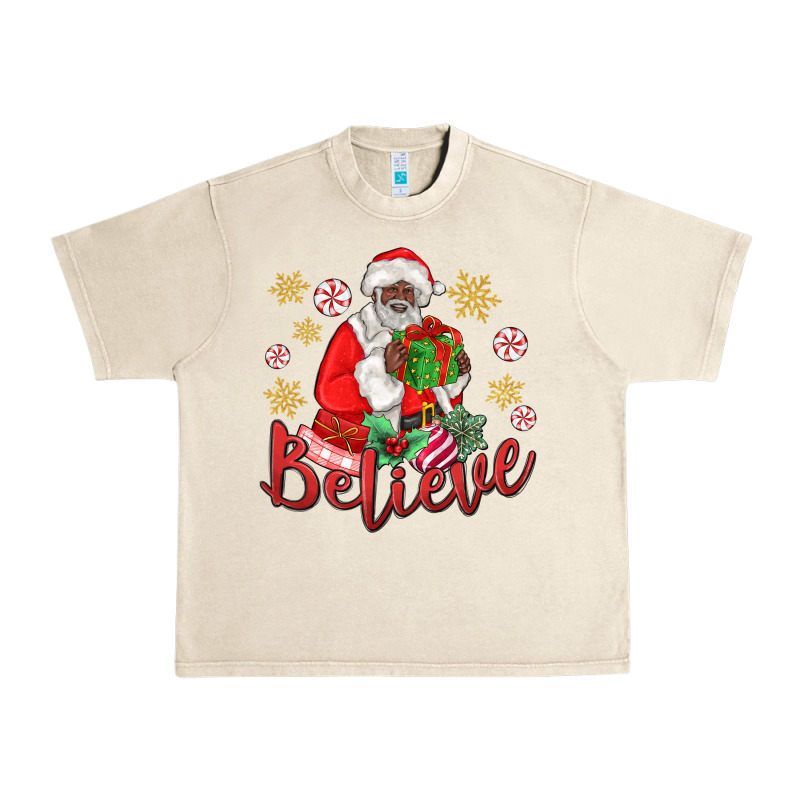 Believe Black Santa Christmas Urban Heavy Tee by MaliasSmallBusiness | Teevron