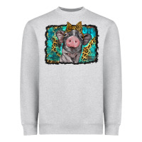 Heather Grey baby pig with leopard background Heavyweight Sweatshirt - BarkalooDesign