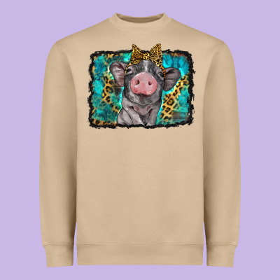 Baby Pig With Leopard Background Heavyweight Sweatshirt Designed By Barkaloodesign