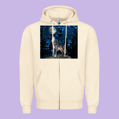 Wolf Howling At The Moon Zipper Hoodie Designed By Tumblerdesignbyshophia