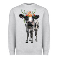 Heather Grey holstein cow floral wreath Heavyweight Sweatshirt - BarkalooDesign