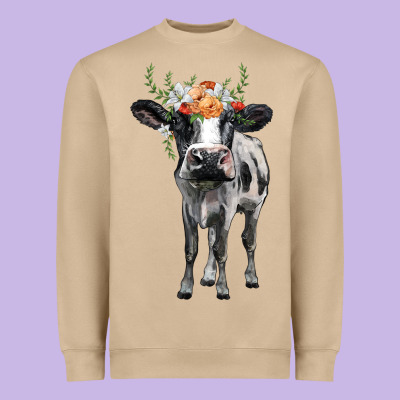 Holstein Cow Floral Wreath Heavyweight Sweatshirt Designed By Barkaloodesign