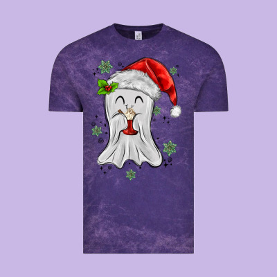 Merry Christmas Ghost Vintage Tee Designed By Maliassmallbusiness