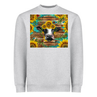Heather Grey holstein cow with sunflowers Heavyweight Sweatshirt - BarkalooDesign