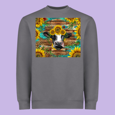 Holstein Cow With Sunflowers Heavyweight Sweatshirt Designed By Barkaloodesign