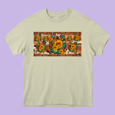 Sunflower Gemstone Leopard Cowhide Horseshoe License Plate Heavy Core Tee Designed By Artiststas