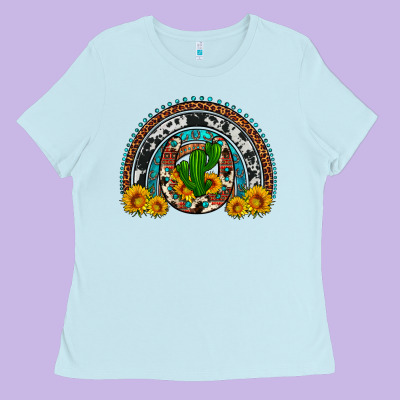 Cactus Sunflower Horseshoe Rainbow Ladies Tee Designed By Artiststas
