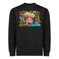Black baby pig with floral and western background Heavyweight Sweatshirt - BarkalooDesign