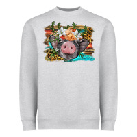 Heather Grey baby pig with floral and western background Heavyweight Sweatshirt - BarkalooDesign