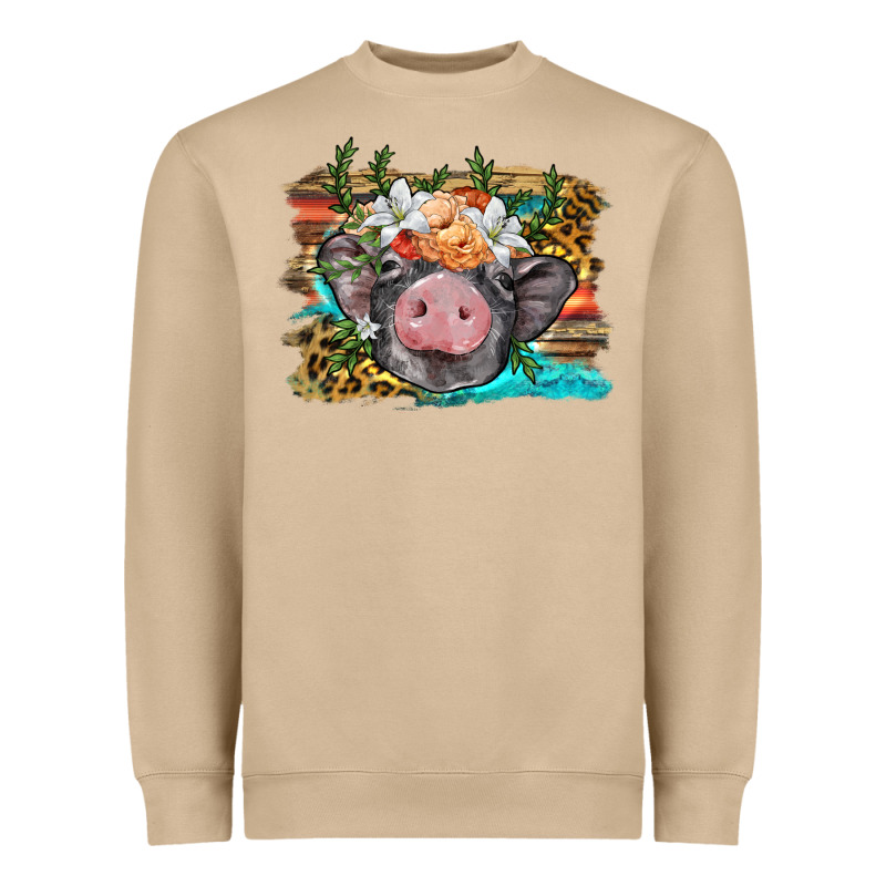 Baby Pig With Floral And Western Background Heavyweight Sweatshirt by BarkalooDesign | Teevron