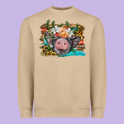 Baby Pig With Floral And Western Background Heavyweight Sweatshirt Designed By Barkaloodesign