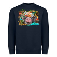 Navy baby pig with floral and western background Heavyweight Sweatshirt - BarkalooDesign