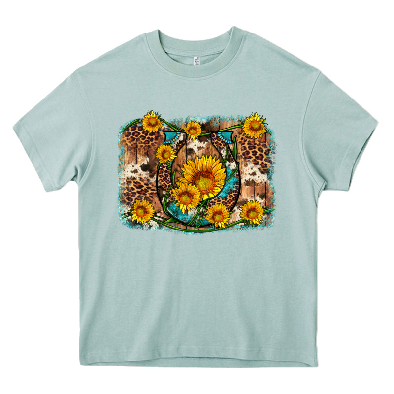Sunflower Gemstone Leopard Cowhide Horseshoe Background Heavy Core Tee by Artiststas | Teevron