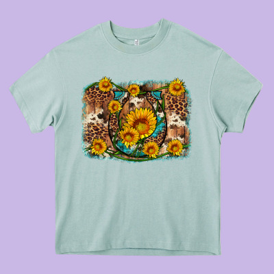 Sunflower Gemstone Leopard Cowhide Horseshoe Background Heavy Core Tee Designed By Artiststas