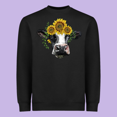 Holstein Cow With Sunflower Heavyweight Sweatshirt Designed By Barkaloodesign