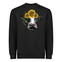 Black holstein cow with sunflower Heavyweight Sweatshirt - BarkalooDesign