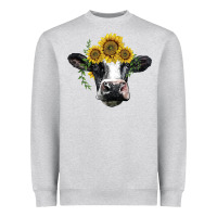 Heather Grey holstein cow with sunflower Heavyweight Sweatshirt - BarkalooDesign