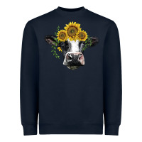 Navy holstein cow with sunflower Heavyweight Sweatshirt - BarkalooDesign