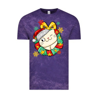 Cloud Purple Christmas wreaths cat Vintage Tee - MaliasSmallBusiness