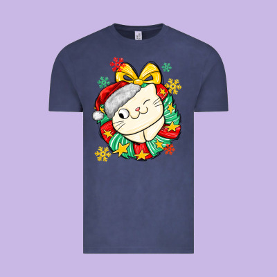 Christmas Wreaths Cat Vintage Tee Designed By Maliassmallbusiness