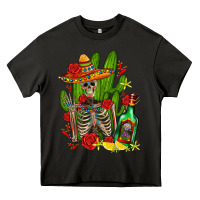Asphalt skeleton with sombrero and tequila Heavy Core Tee - AdoDesignShop