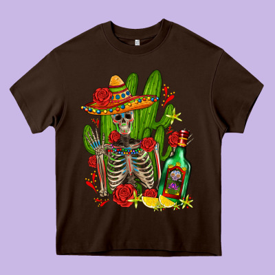 Skeleton With Sombrero And Tequila Heavy Core Tee Designed By Adodesignshop