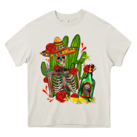Cream skeleton with sombrero and tequila Heavy Core Tee - AdoDesignShop
